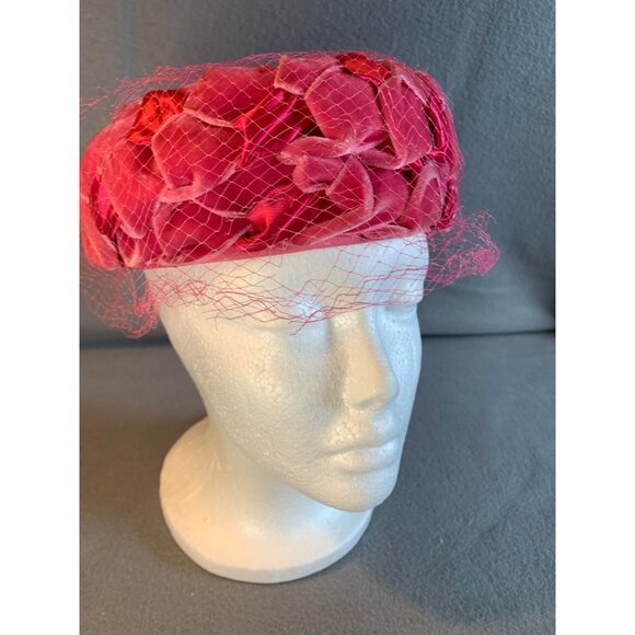 Ladies Pink Satin and Velvet Braided Hat Sz 22 Vintage - Picture 7 of 10